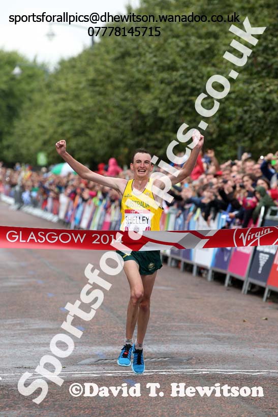 Michael Shelley (Australia) wins the mens Commonwealth Games Marathon, Glasgow. Photo: David T. Hewitson/Sports for All Pics